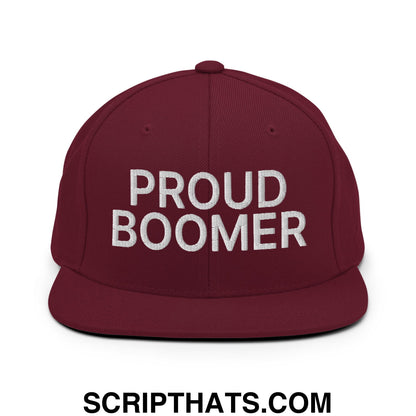 Proud Boomer Embroidered Flat Bill Brim Snapback Hat Maroon
