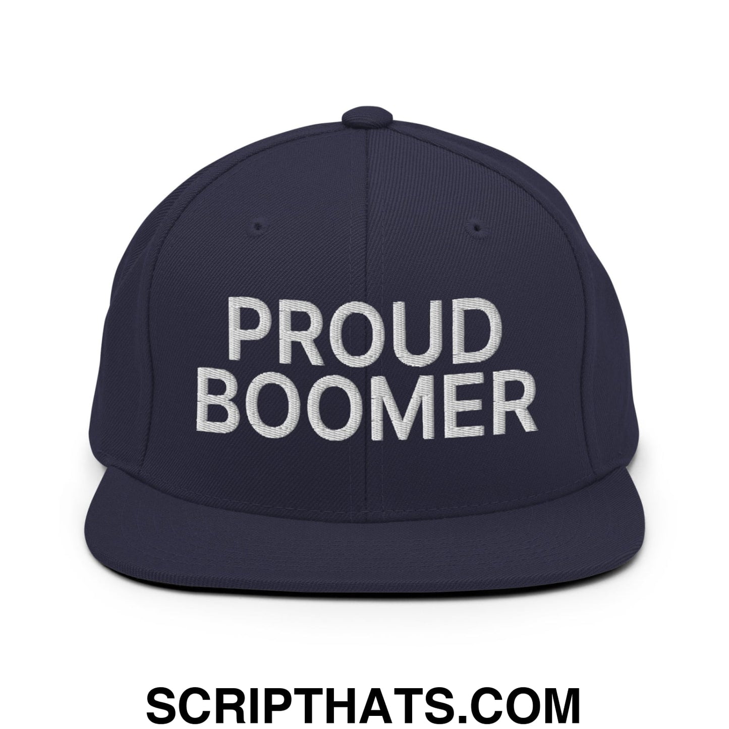 Proud Boomer Embroidered Flat Bill Brim Snapback Hat Navy