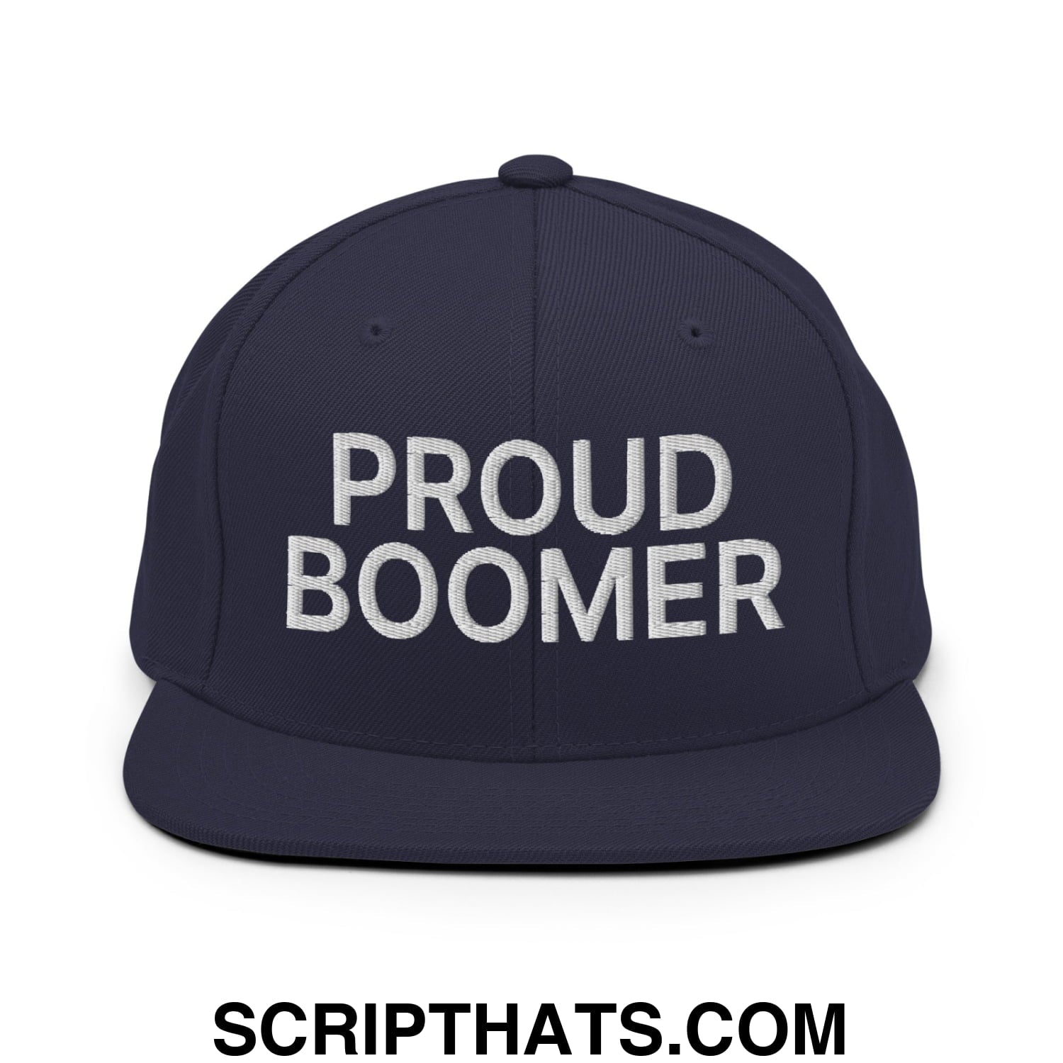 Proud Boomer Embroidered Flat Bill Brim Snapback Hat Navy