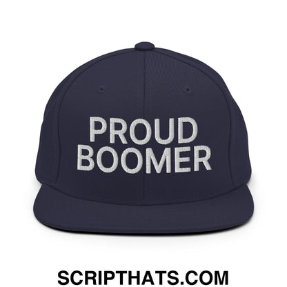 Proud Boomer Embroidered Flat Bill Brim Snapback Hat Navy