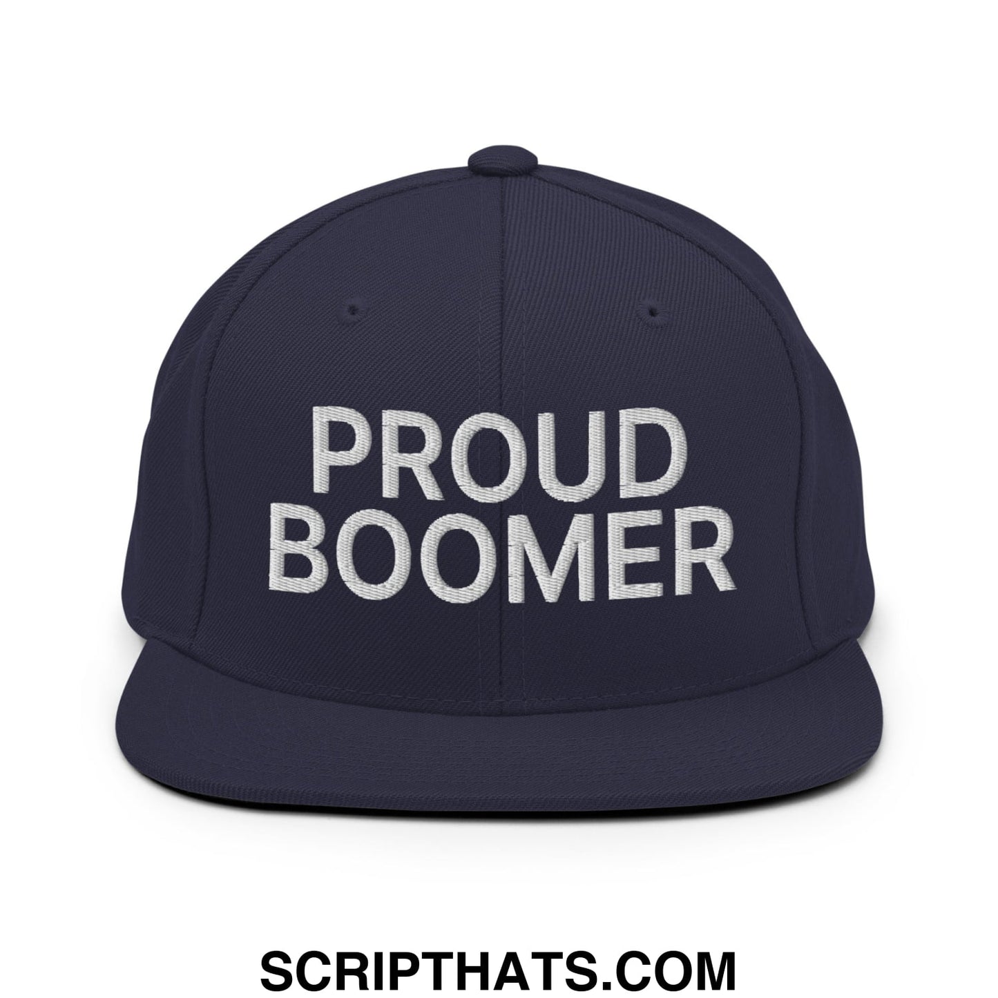 Proud Boomer Embroidered Flat Bill Brim Snapback Hat Navy