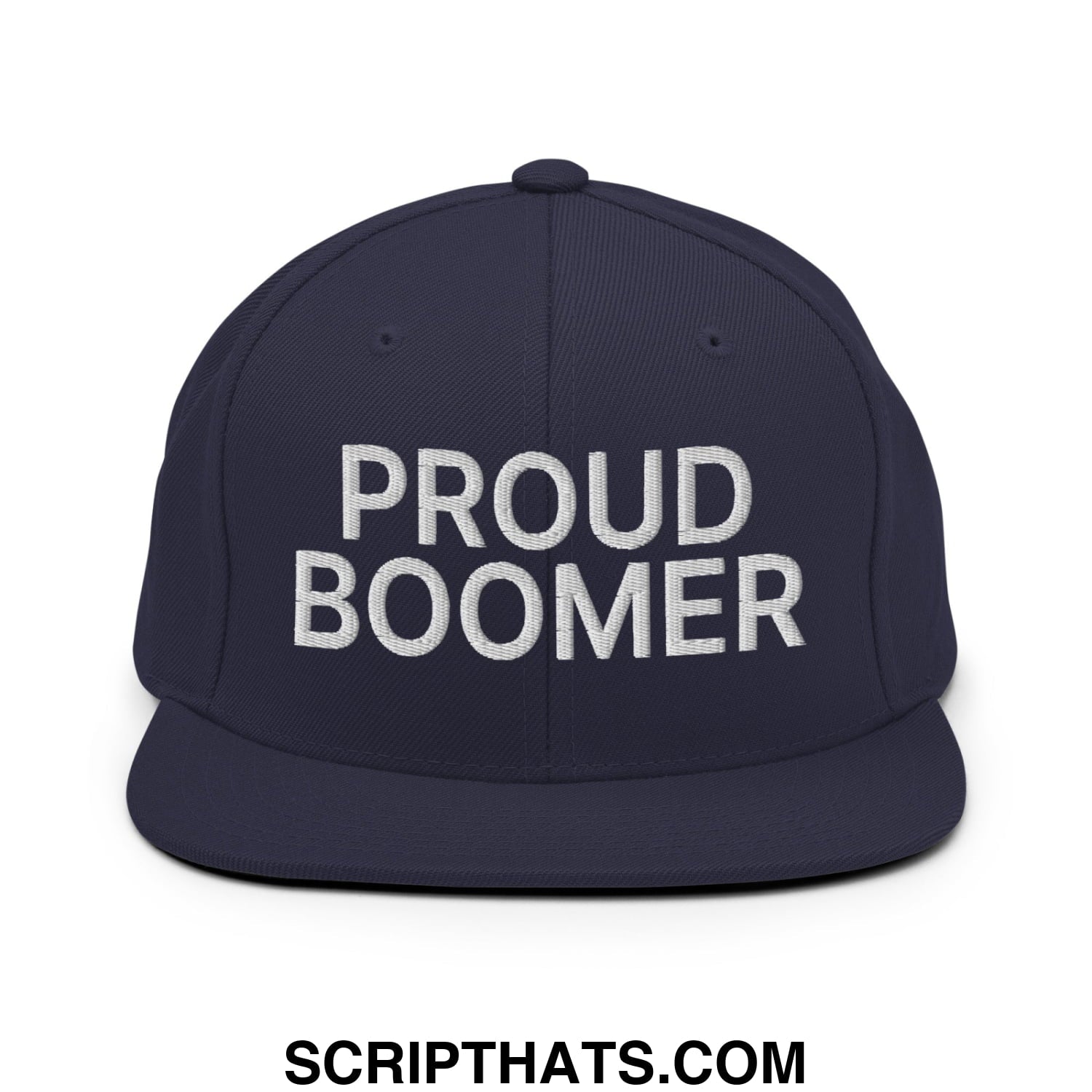 Proud Boomer Embroidered Flat Bill Brim Snapback Hat Navy
