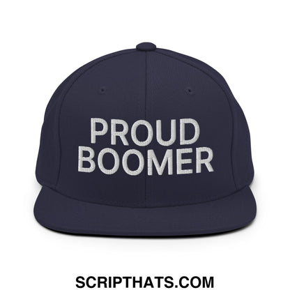 Proud Boomer Embroidered Flat Bill Brim Snapback Hat Navy