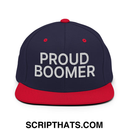 Proud Boomer Embroidered Flat Bill Brim Snapback Hat Navy Red