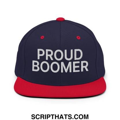 Proud Boomer Embroidered Flat Bill Brim Snapback Hat Navy Red