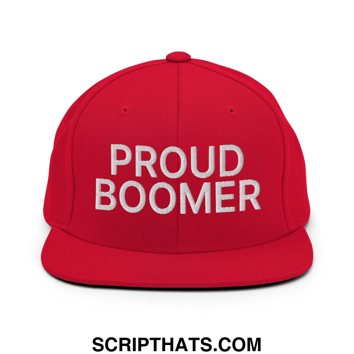 Proud Boomer Embroidered Flat Bill Brim Snapback Hat Red