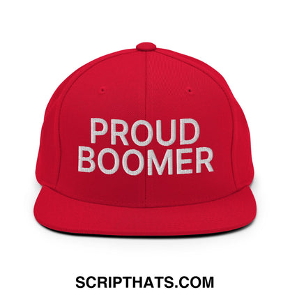 Proud Boomer Embroidered Flat Bill Brim Snapback Hat Red
