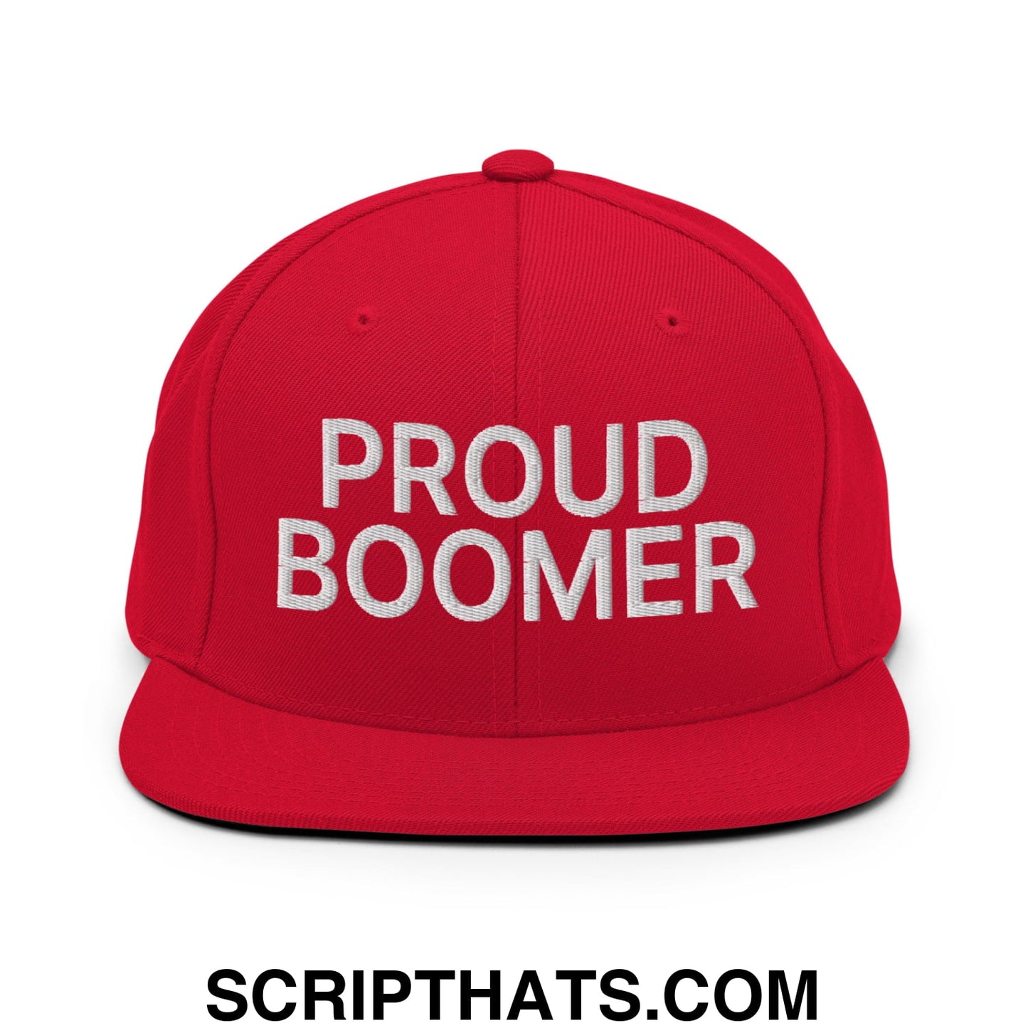 Proud Boomer Embroidered Flat Bill Brim Snapback Hat Red