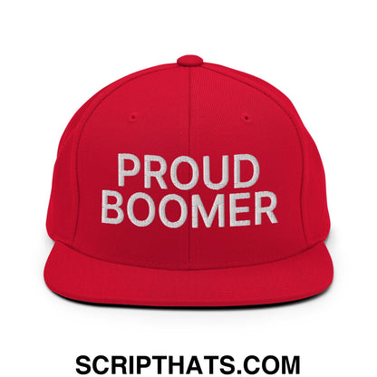 Proud Boomer Embroidered Flat Bill Brim Snapback Hat Red