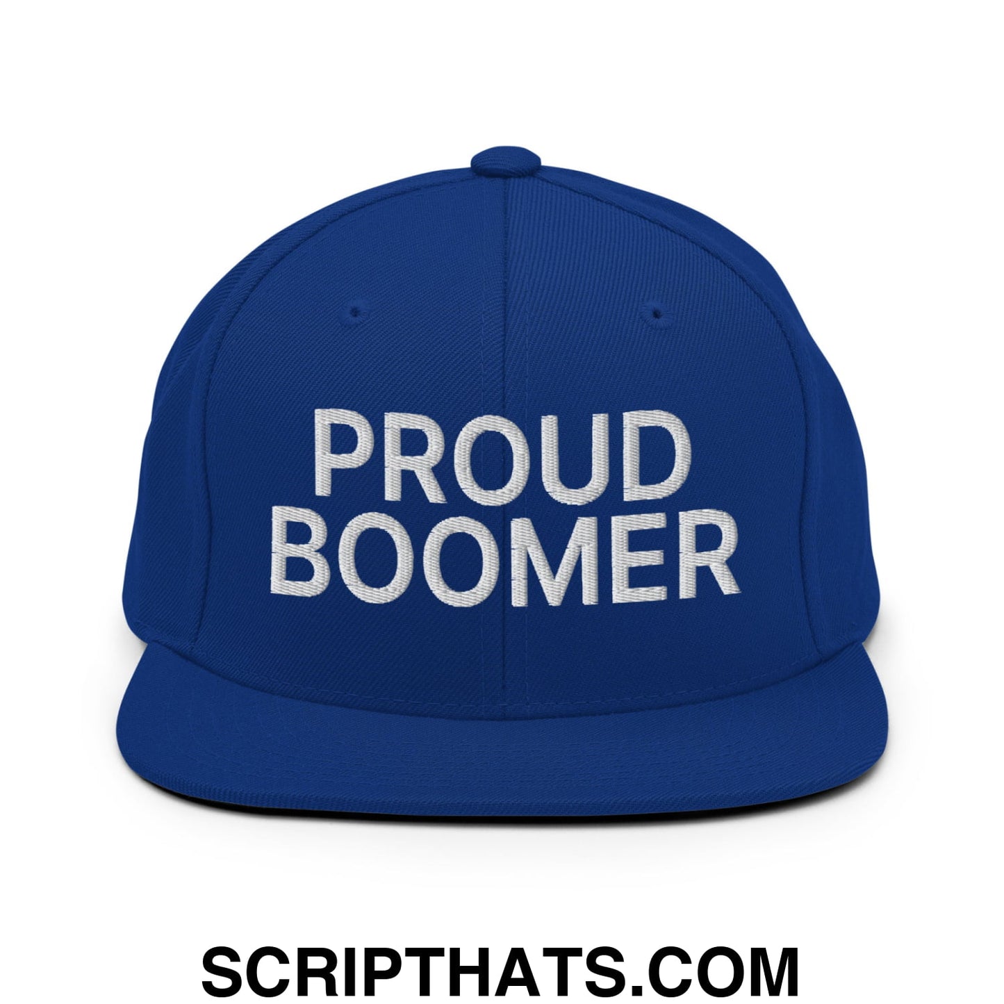 Proud Boomer Embroidered Flat Bill Brim Snapback Hat Royal Blue