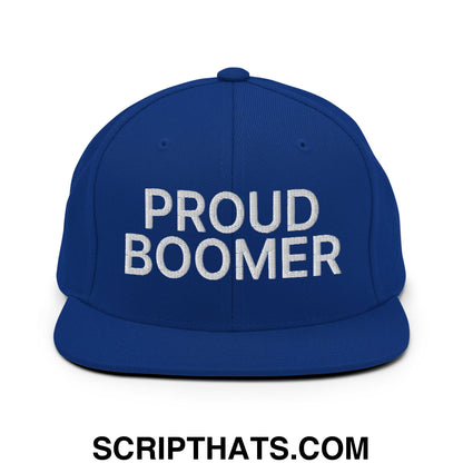 Proud Boomer Embroidered Flat Bill Brim Snapback Hat Royal Blue