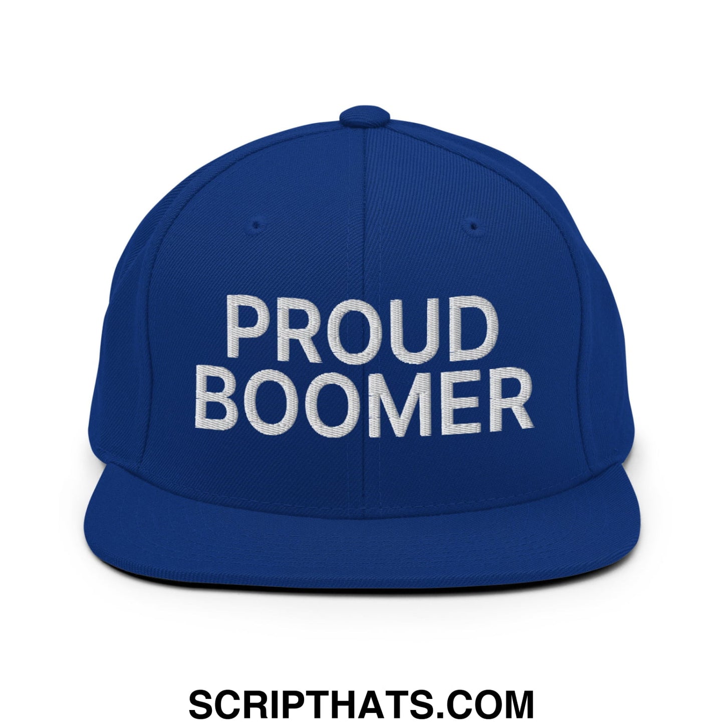 Proud Boomer Embroidered Flat Bill Brim Snapback Hat Royal Blue