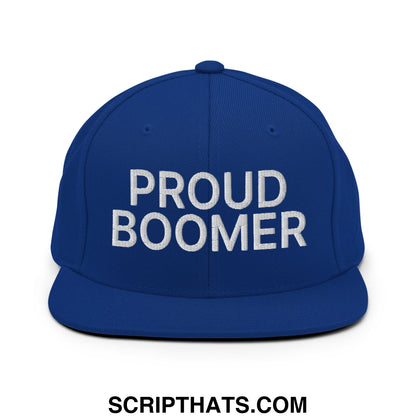 Proud Boomer Embroidered Flat Bill Brim Snapback Hat Royal Blue