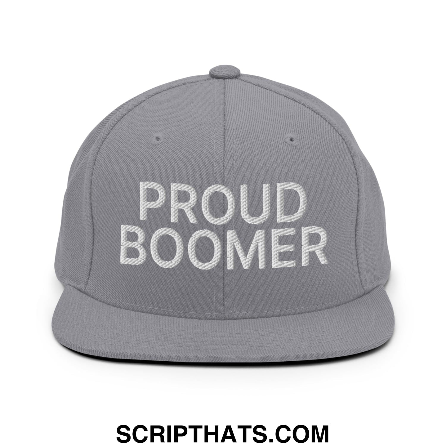 Proud Boomer Embroidered Flat Bill Brim Snapback Hat Silver