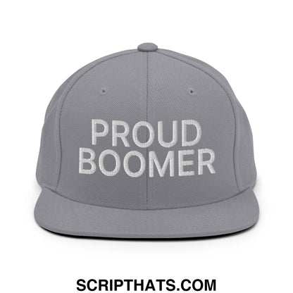 Proud Boomer Embroidered Flat Bill Brim Snapback Hat Silver