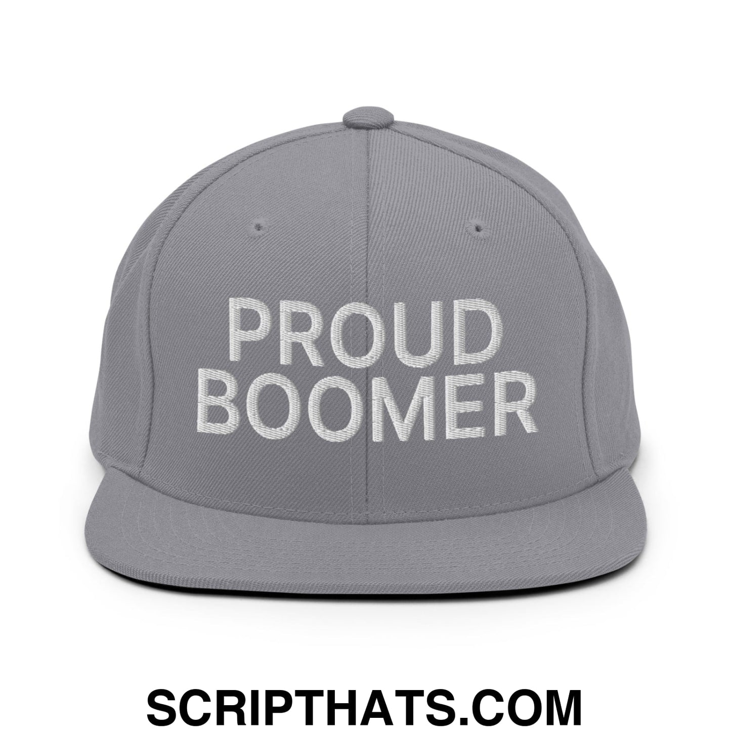 Proud Boomer Embroidered Flat Bill Brim Snapback Hat Silver