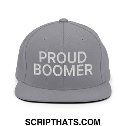 Proud Boomer Embroidered Flat Bill Brim Snapback Hat Silver