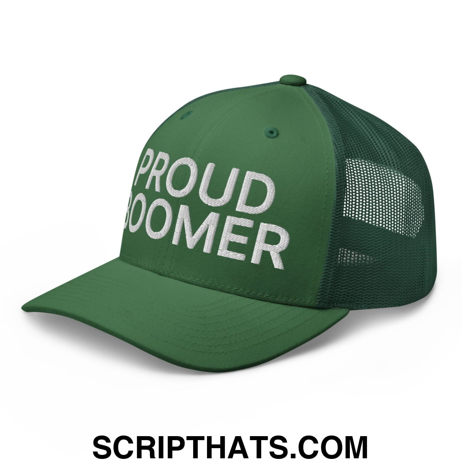 Proud Boomer Embroidered Mesh Trucker Hat Evergreen