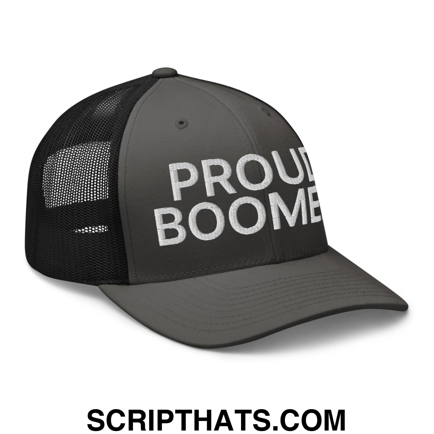 Proud Boomer Embroidered Mesh Trucker Hat Charcoal Black