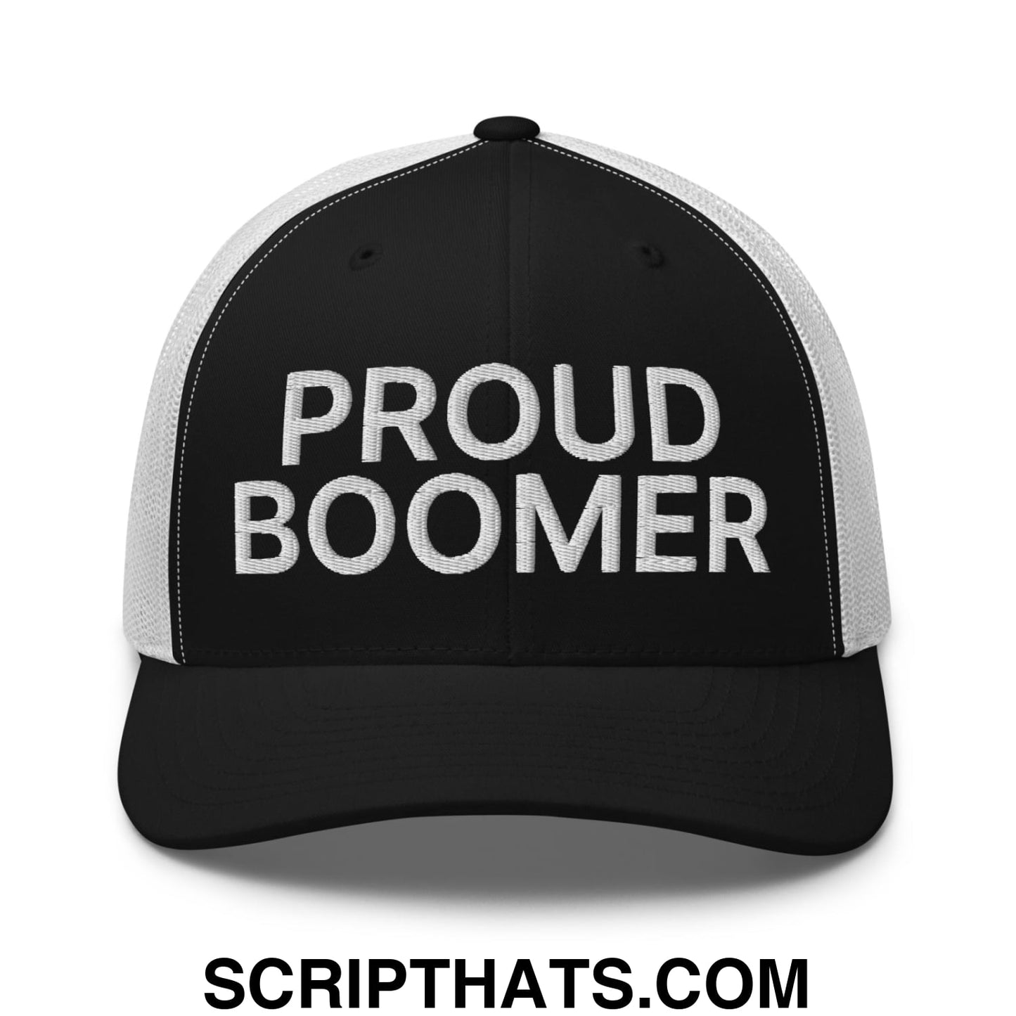 Proud Boomer Embroidered Mesh Trucker Hat Black White