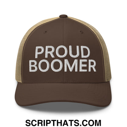 Proud Boomer Embroidered Mesh Trucker Hat Brown Khaki