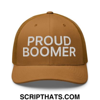 Proud Boomer Embroidered Mesh Trucker Hat Caramel