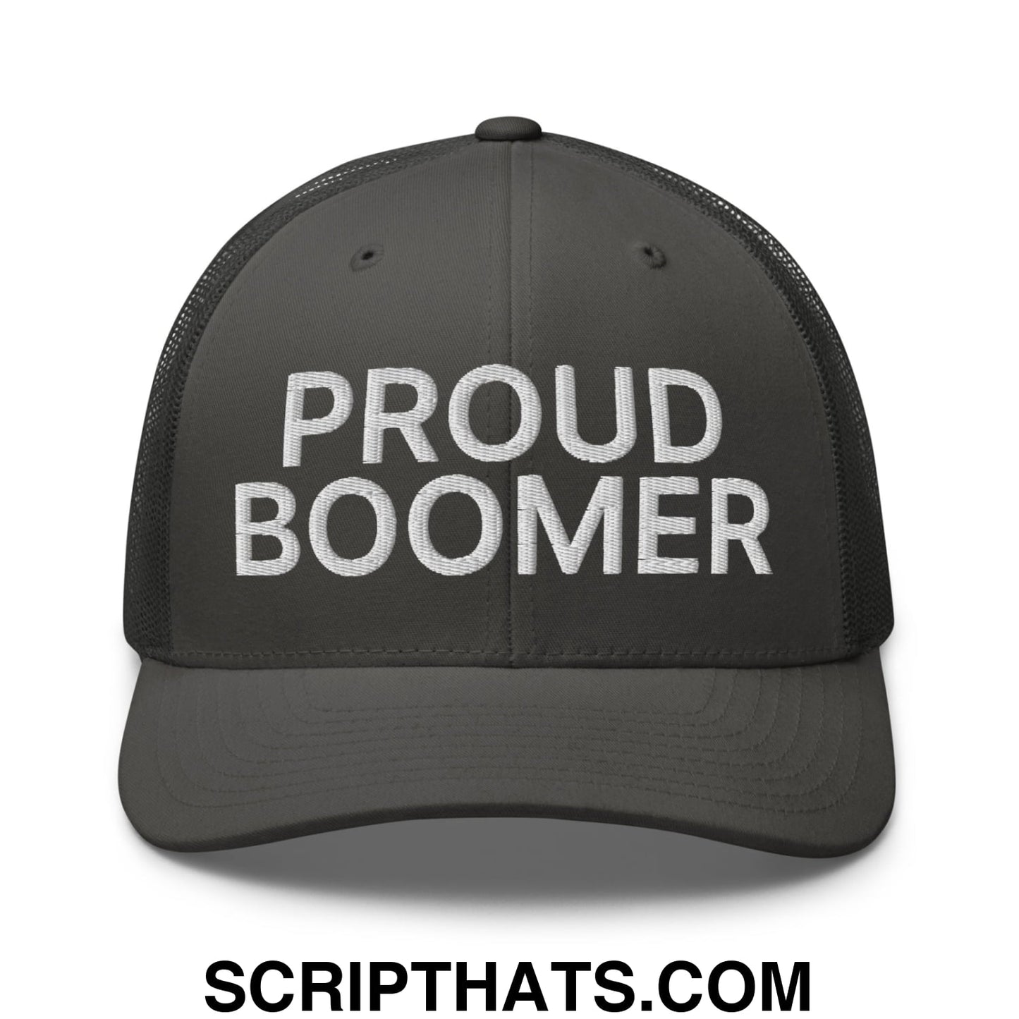 Proud Boomer Embroidered Mesh Trucker Hat Charcoal