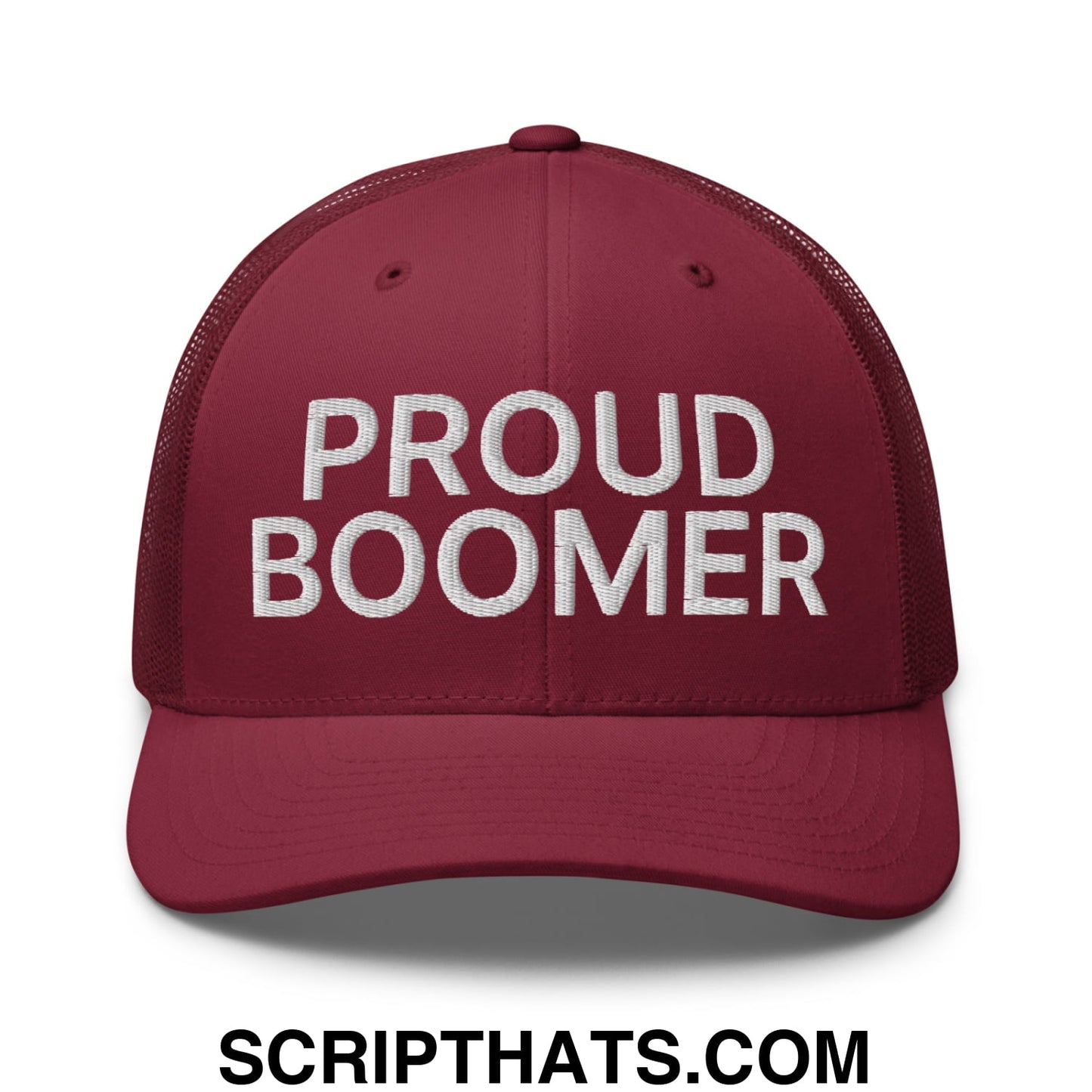 Proud Boomer Embroidered Mesh Trucker Hat Cranberry