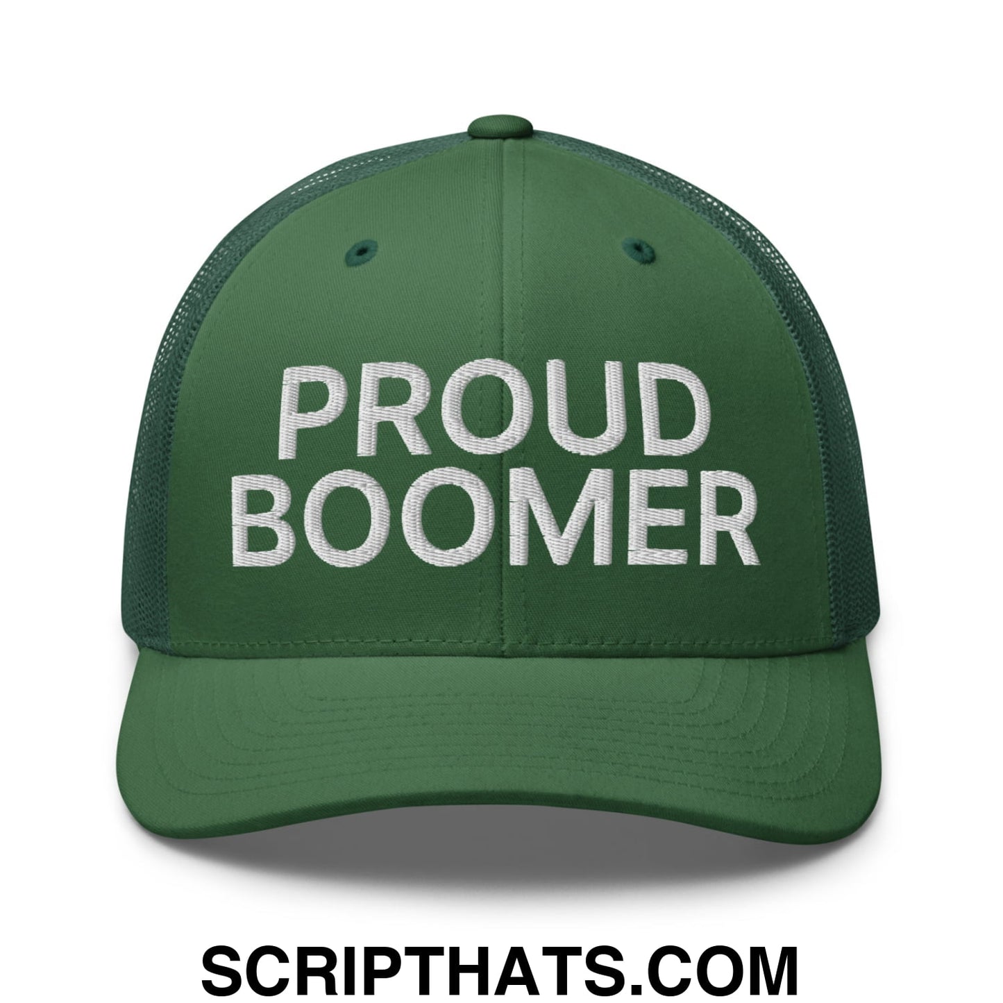Proud Boomer Embroidered Mesh Trucker Hat Evergreen