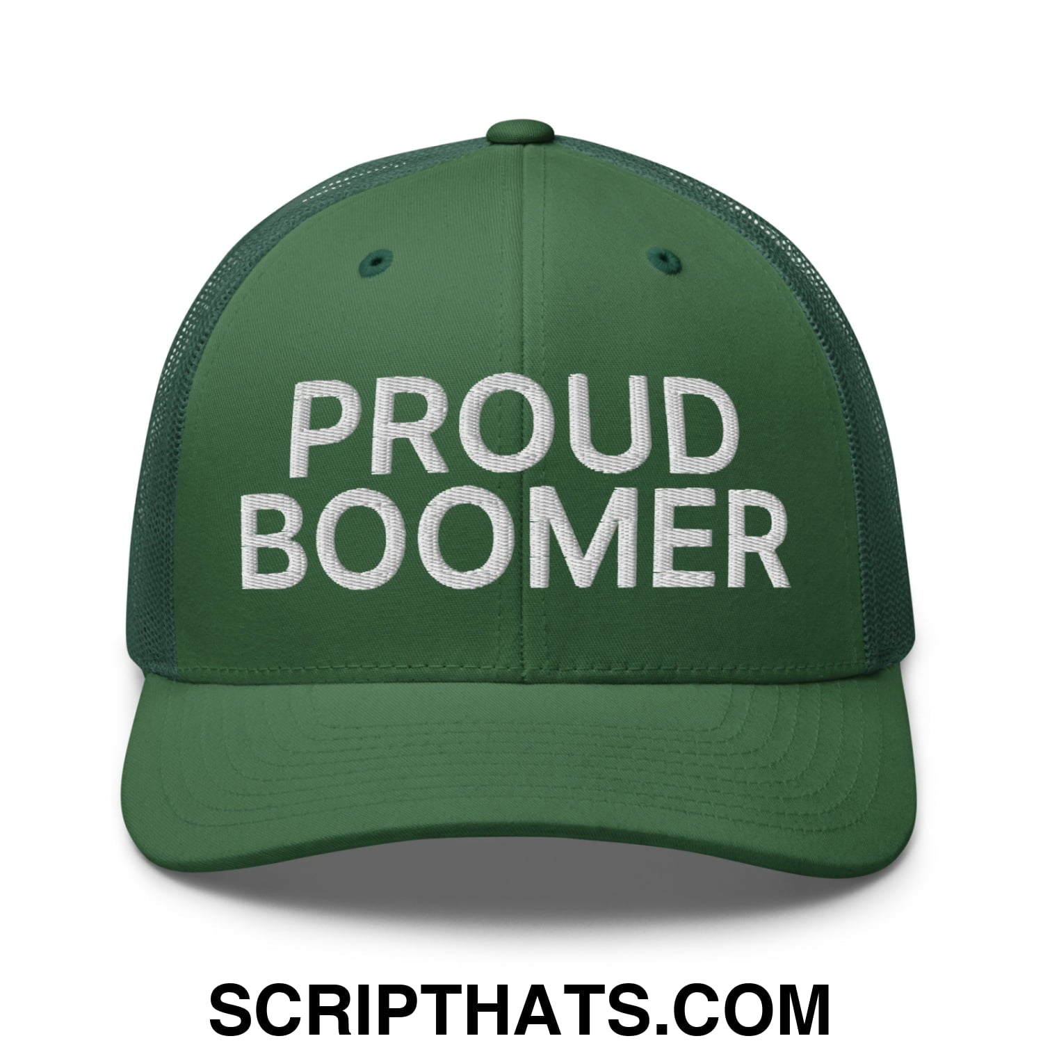Proud Boomer Embroidered Mesh Trucker Hat Evergreen