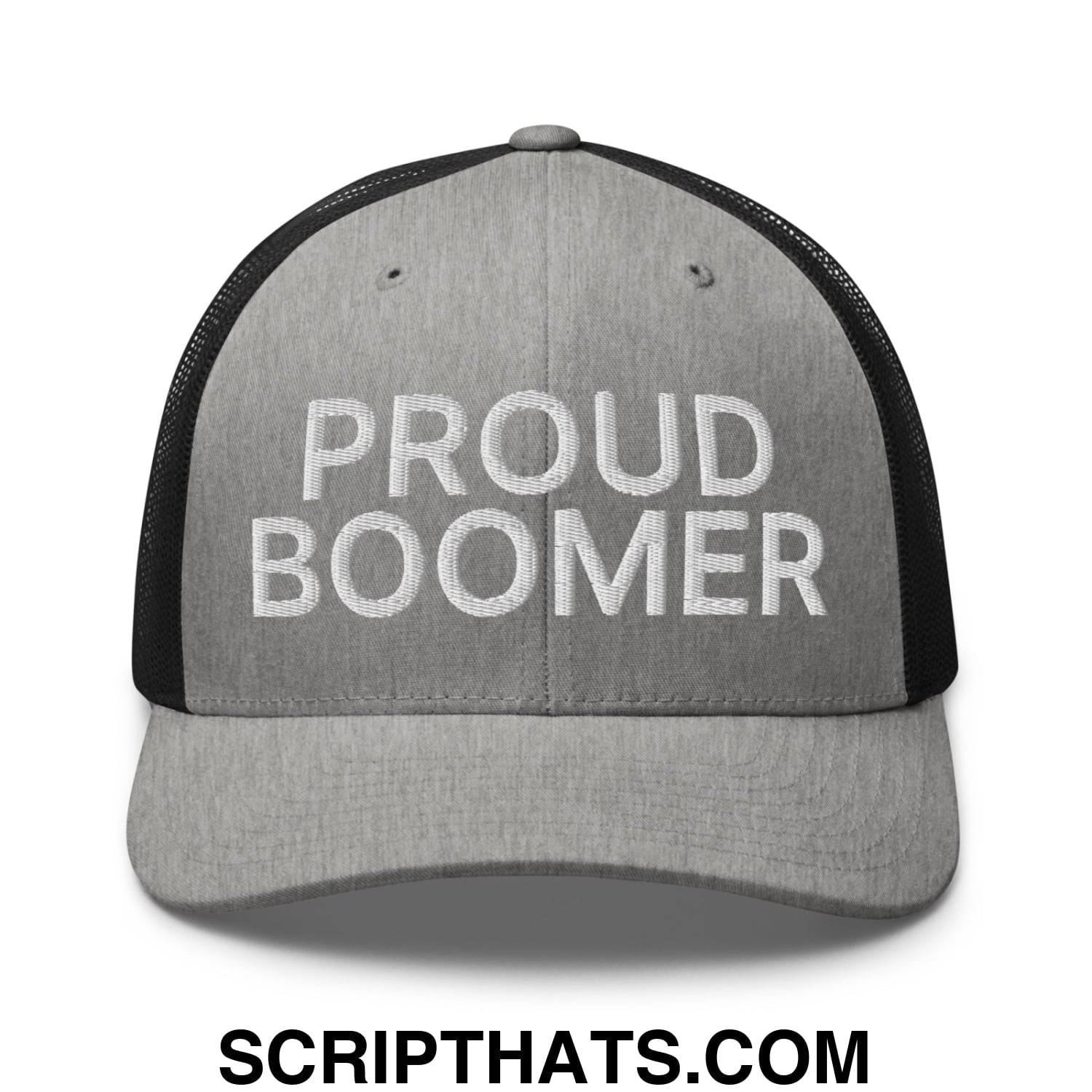 Proud Boomer Embroidered Mesh Trucker Hat Heather Black