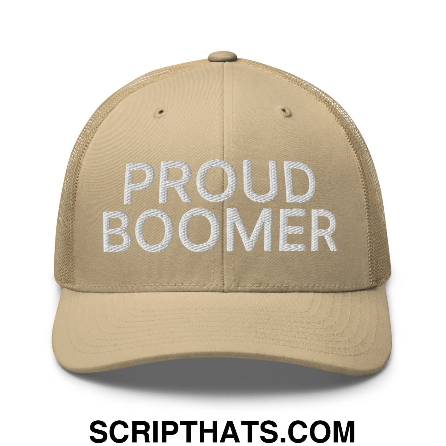 Proud Boomer Embroidered Mesh Trucker Hat Khaki