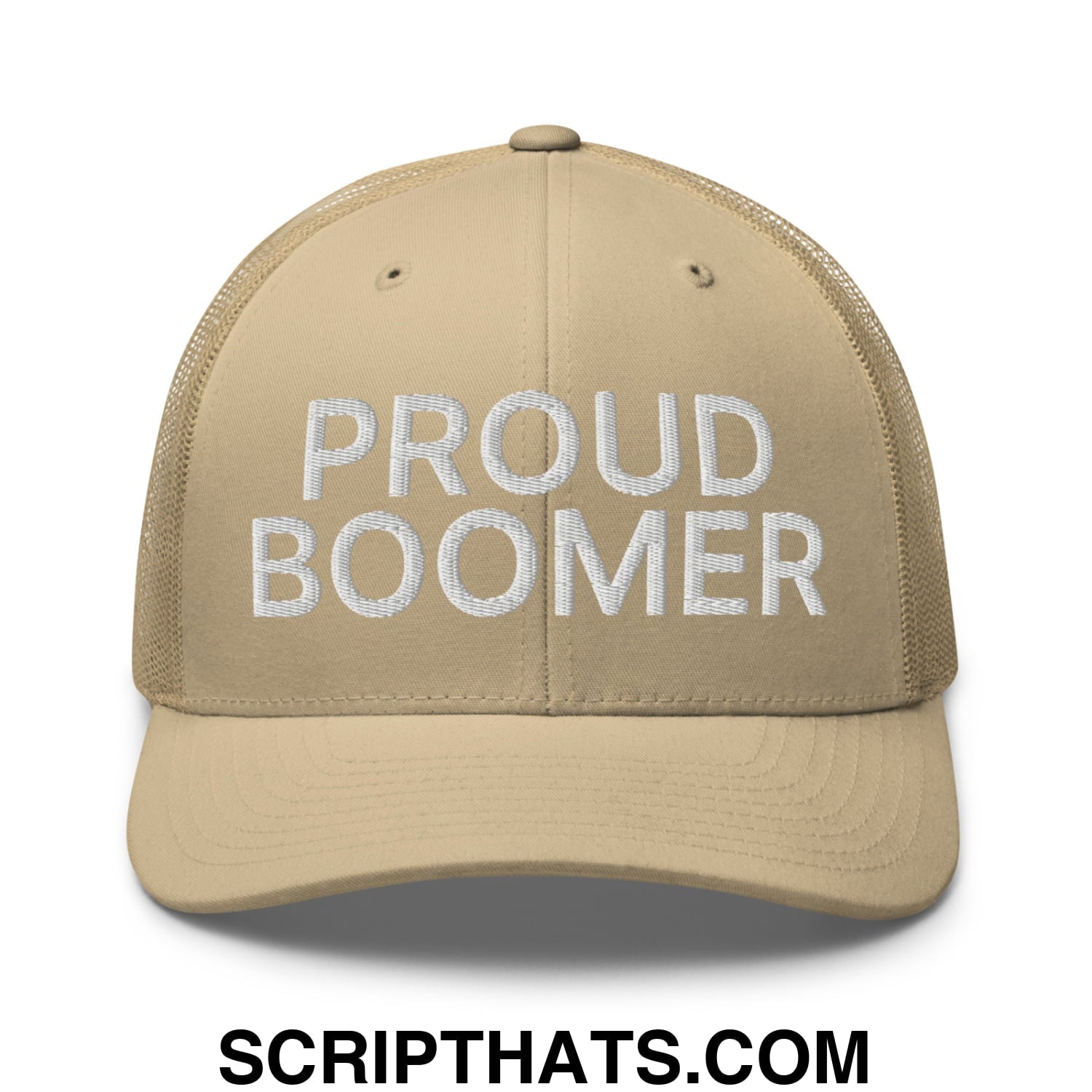 Proud Boomer Embroidered Mesh Trucker Hat Khaki