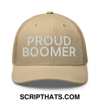 Proud Boomer Embroidered Mesh Trucker Hat Khaki