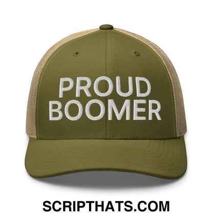 Proud Boomer Embroidered Mesh Trucker Hat Moss Khaki