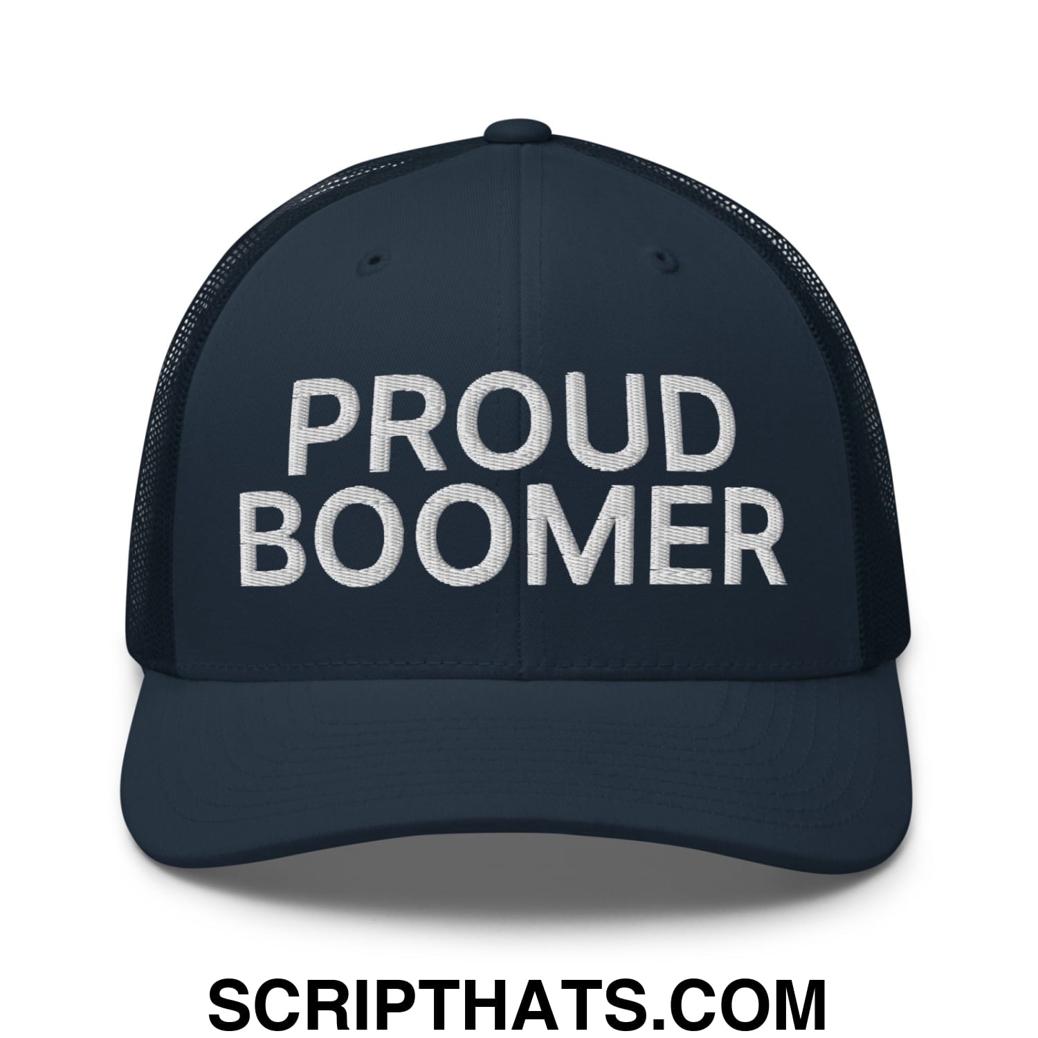 Proud Boomer Embroidered Mesh Trucker Hat Navy