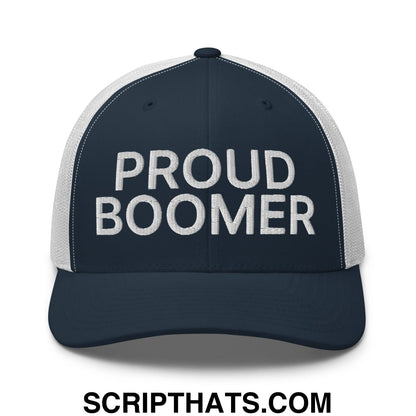 Proud Boomer Embroidered Mesh Trucker Hat Navy White