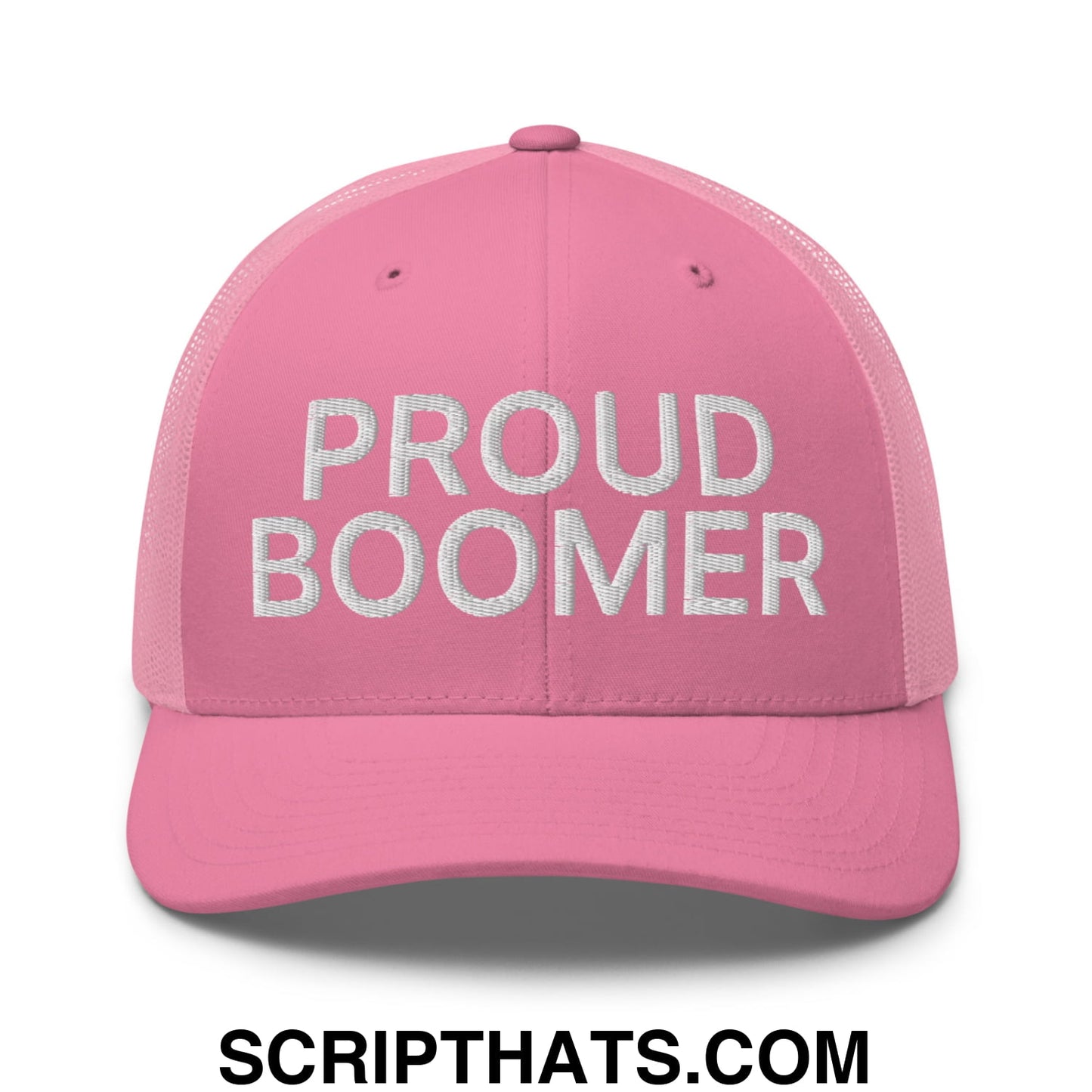 Proud Boomer Embroidered Mesh Trucker Hat Pink