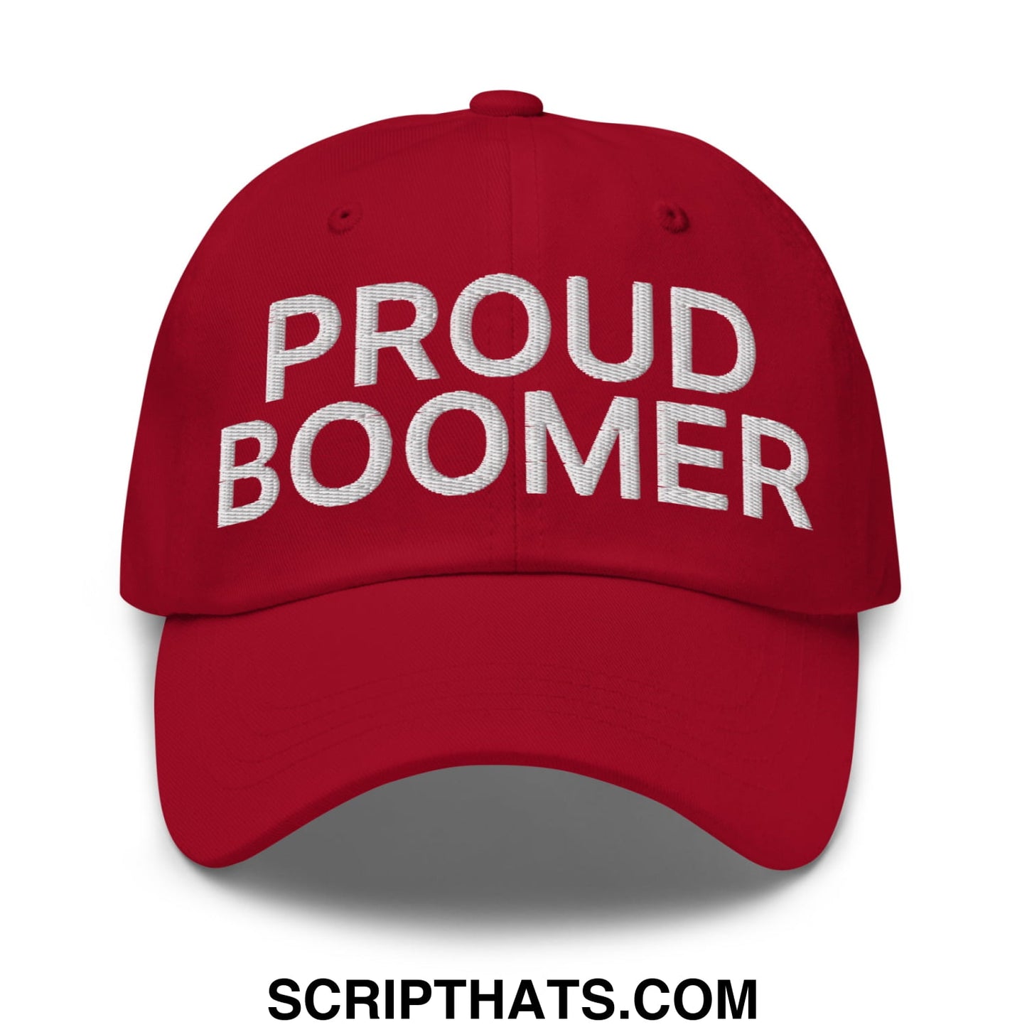Proud Boomer Embroidered Unstructured Dad Hat Cranberry