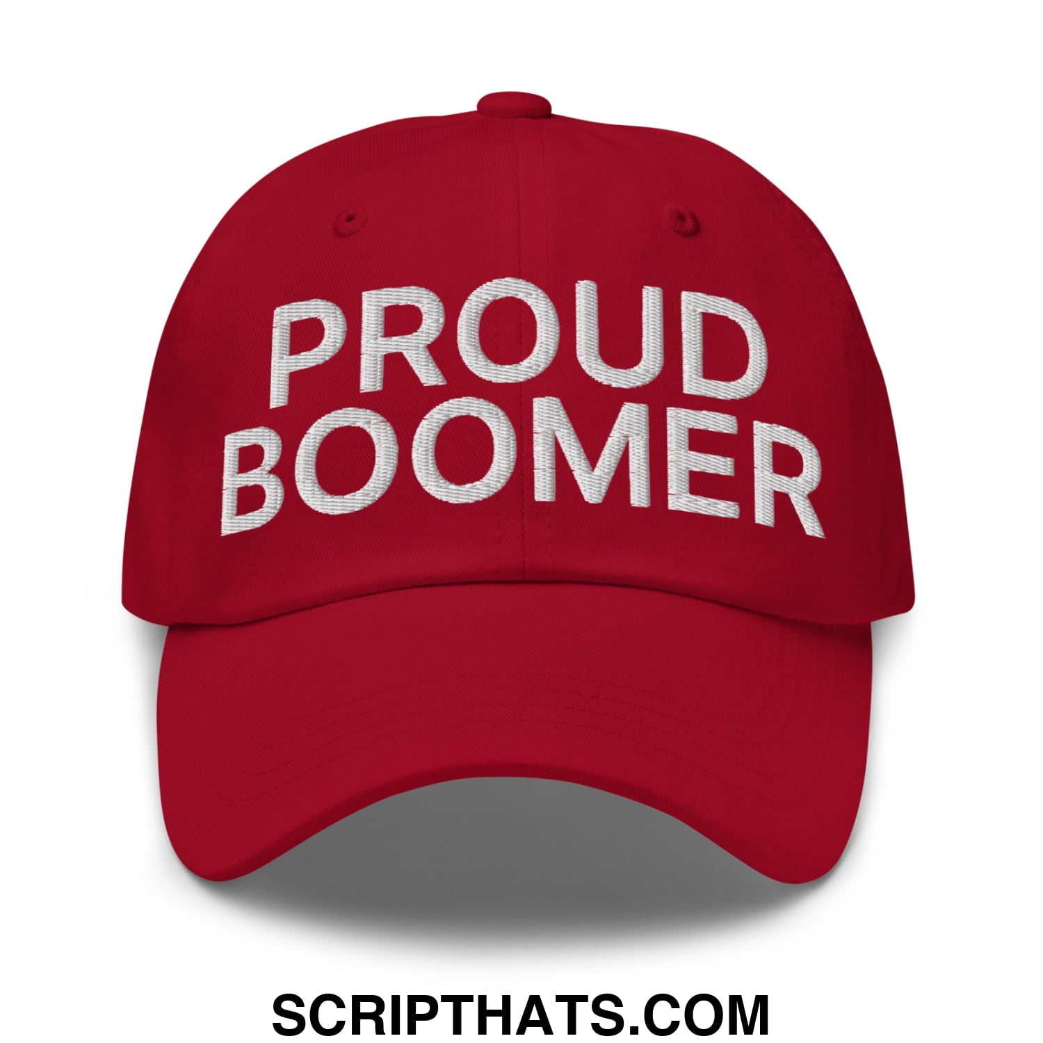 Proud Boomer Embroidered Unstructured Dad Hat Cranberry