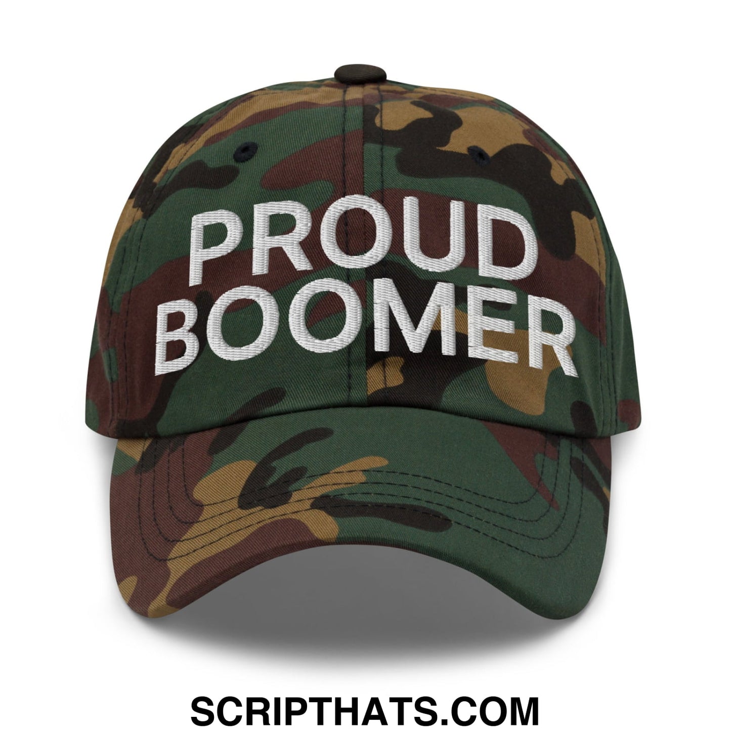 Proud Boomer Embroidered Unstructured Dad Hat Green Camo