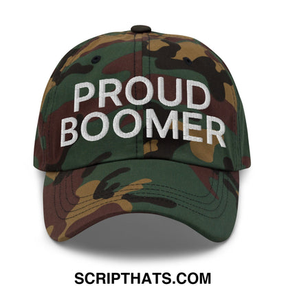 Proud Boomer Embroidered Unstructured Dad Hat Green Camo