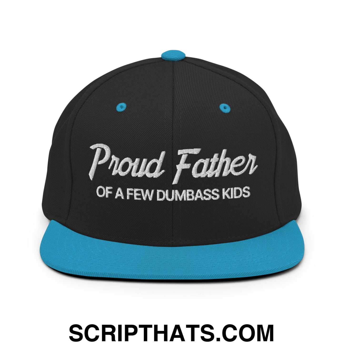 Proud Father of a few Dumbass Kids Embroidered Flat Bill Brim Snapback Hat Black Teal