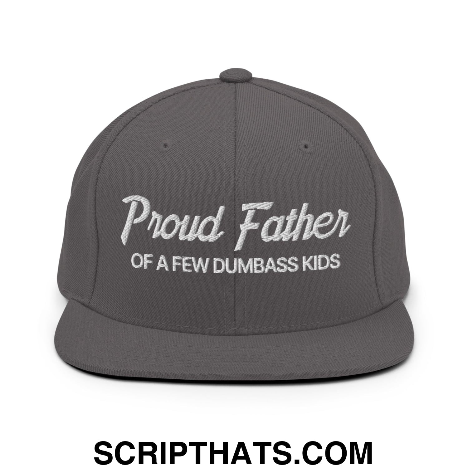 Proud Father of a few Dumbass Kids Embroidered Flat Bill Brim Snapback Hat Dark Grey