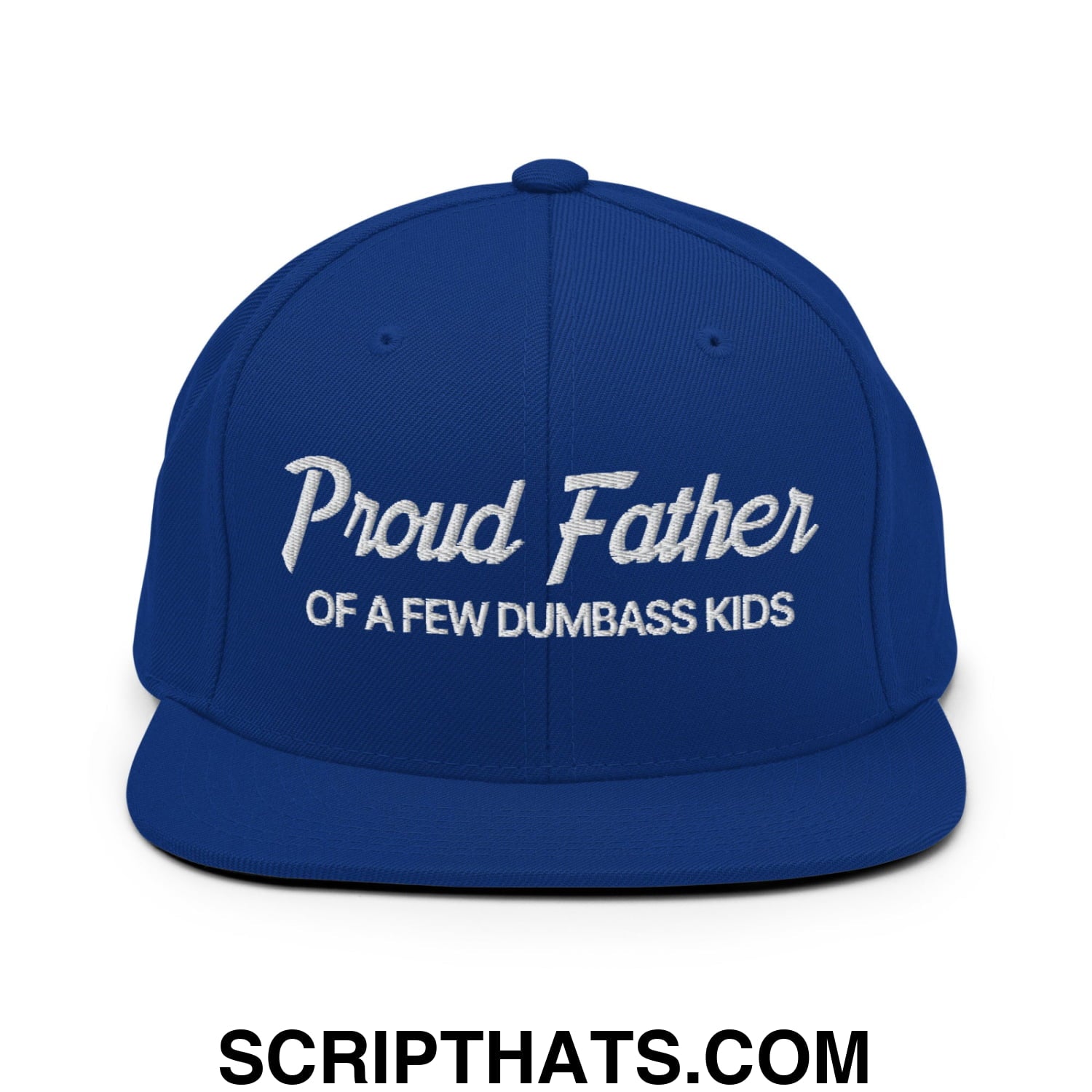 Proud Father of a few Dumbass Kids Embroidered Flat Bill Brim Snapback Hat Royal Blue
