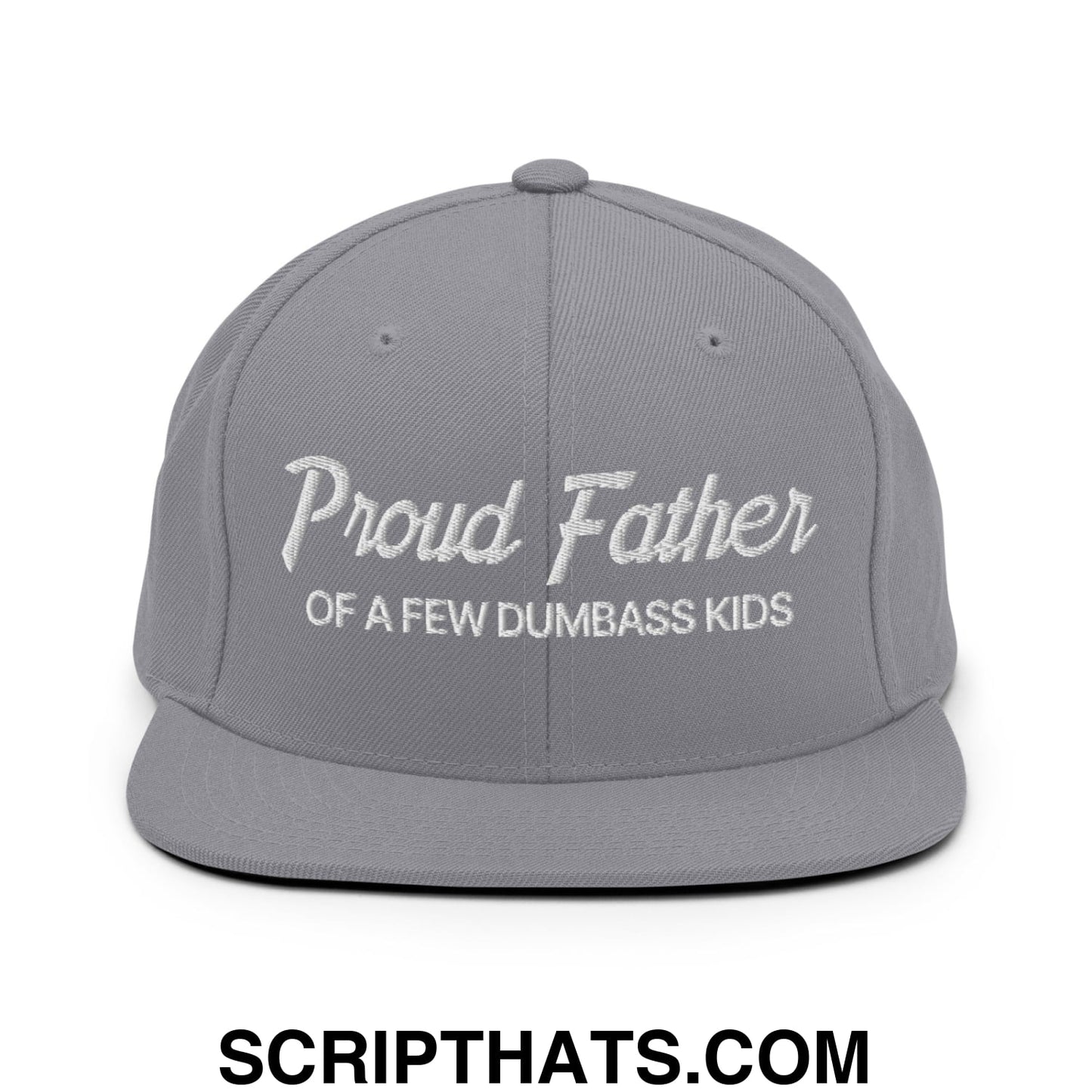 Proud Father of a few Dumbass Kids Embroidered Flat Bill Brim Snapback Hat Silver