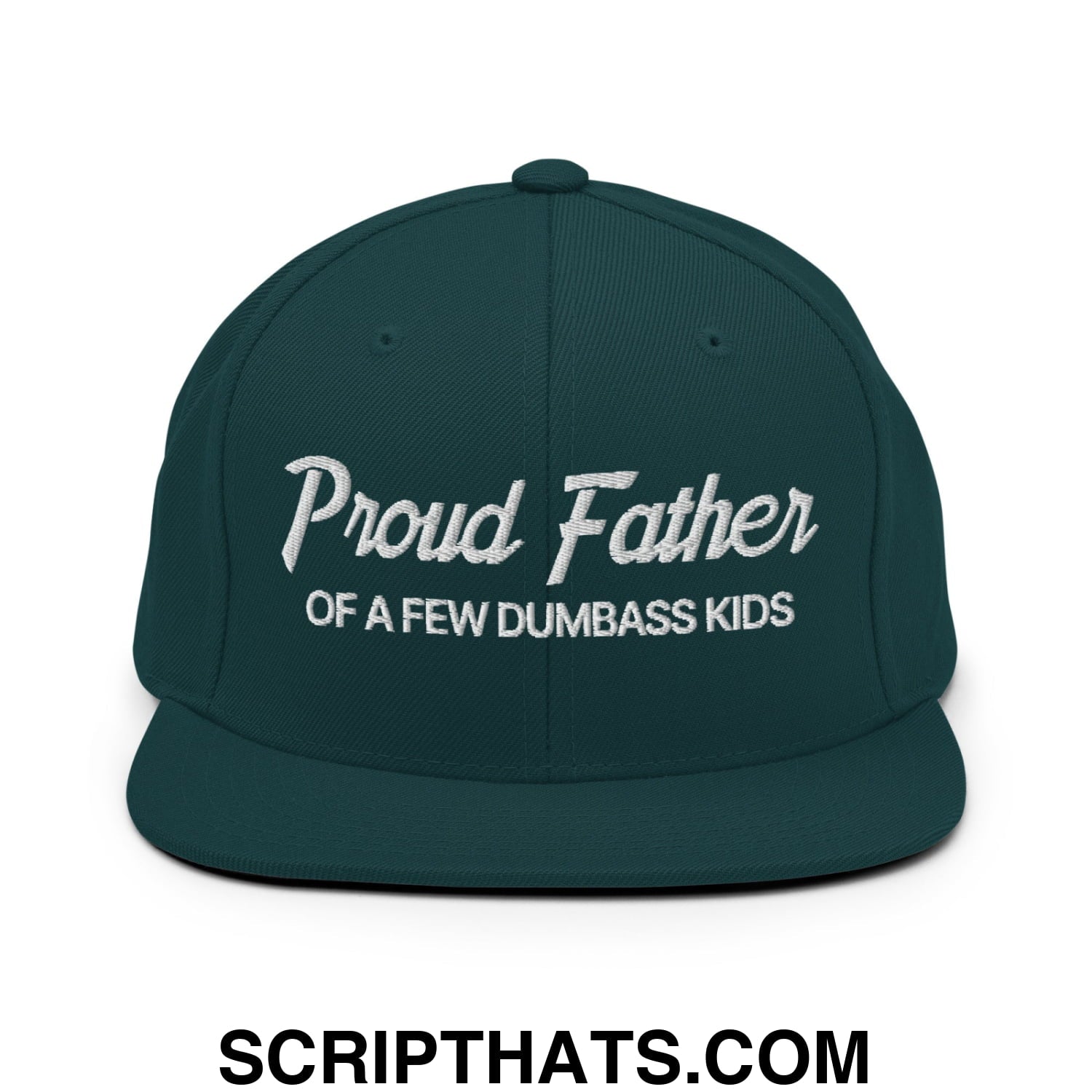 Proud Father of a few Dumbass Kids Embroidered Flat Bill Brim Snapback Hat Spruce