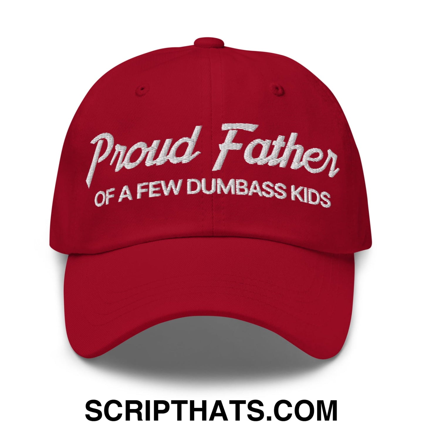 Proud Father of a few Dumbass Kids Embroidered Unstructured Dad Hat Cranberry