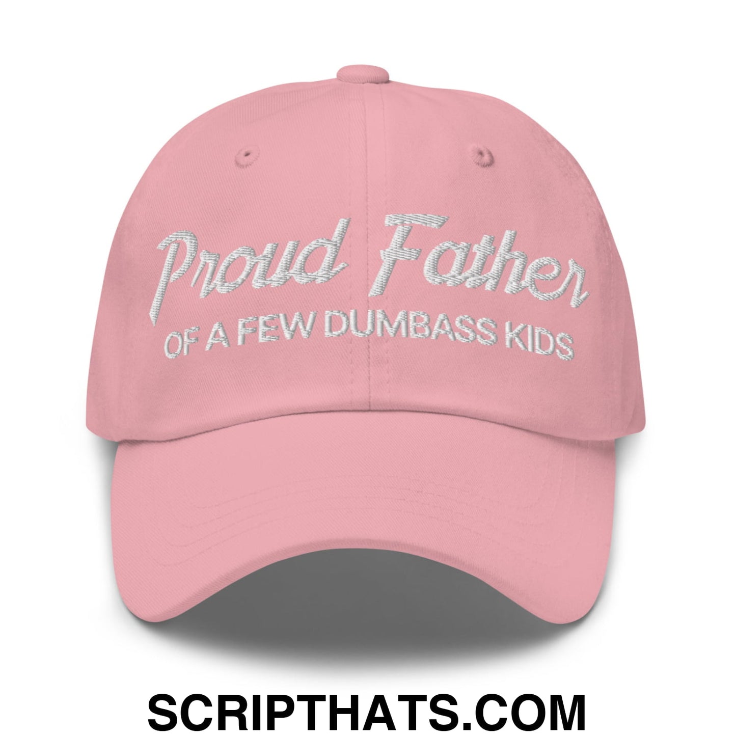 Proud Father of a few Dumbass Kids Embroidered Unstructured Dad Hat Pink