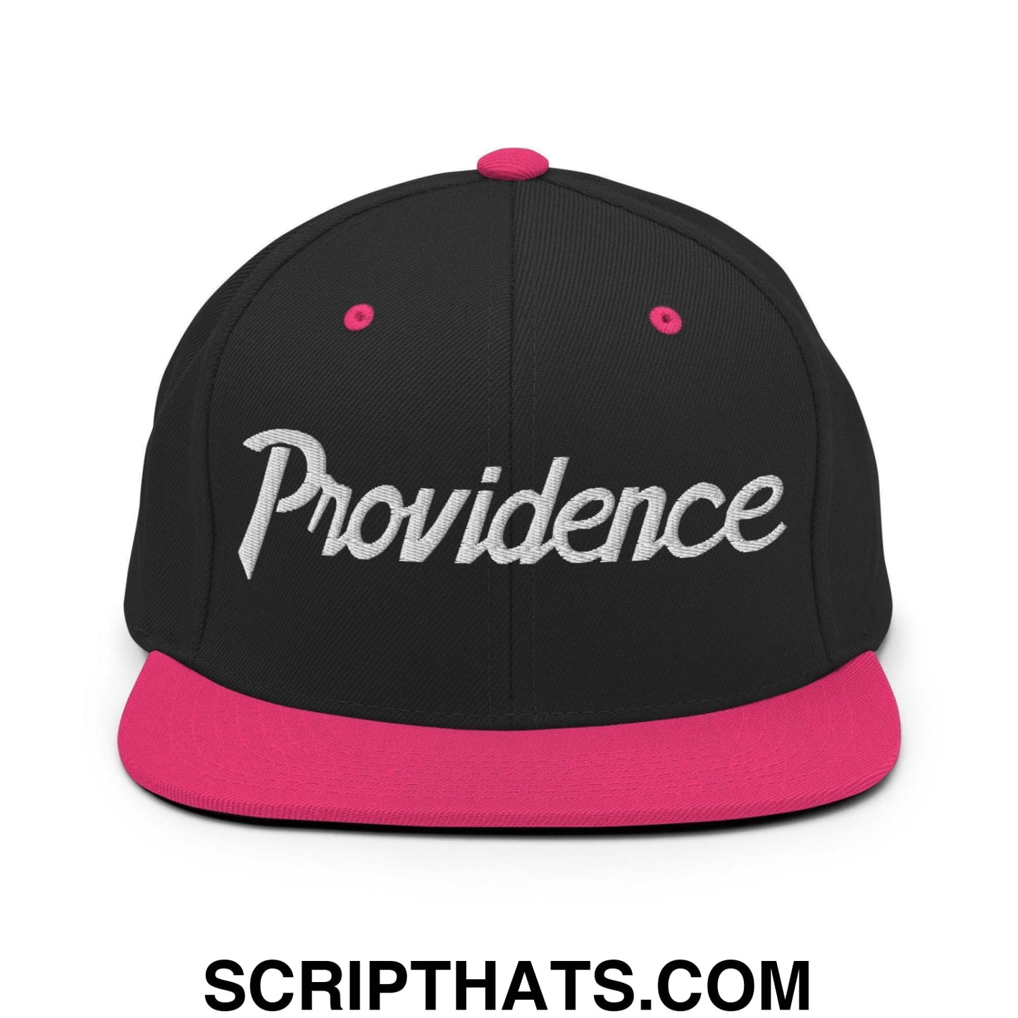 Providence Script Snapback Hat Black Neon Pink